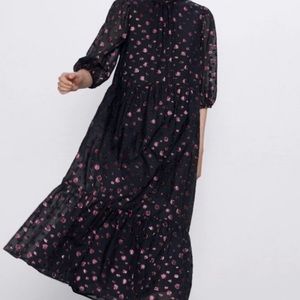 Zara Voluminous Black Polka Dot Midi Dress. Perfect condition, worn once!
